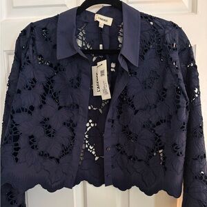 L'AGENCE Midnight Blue Lace Blouse